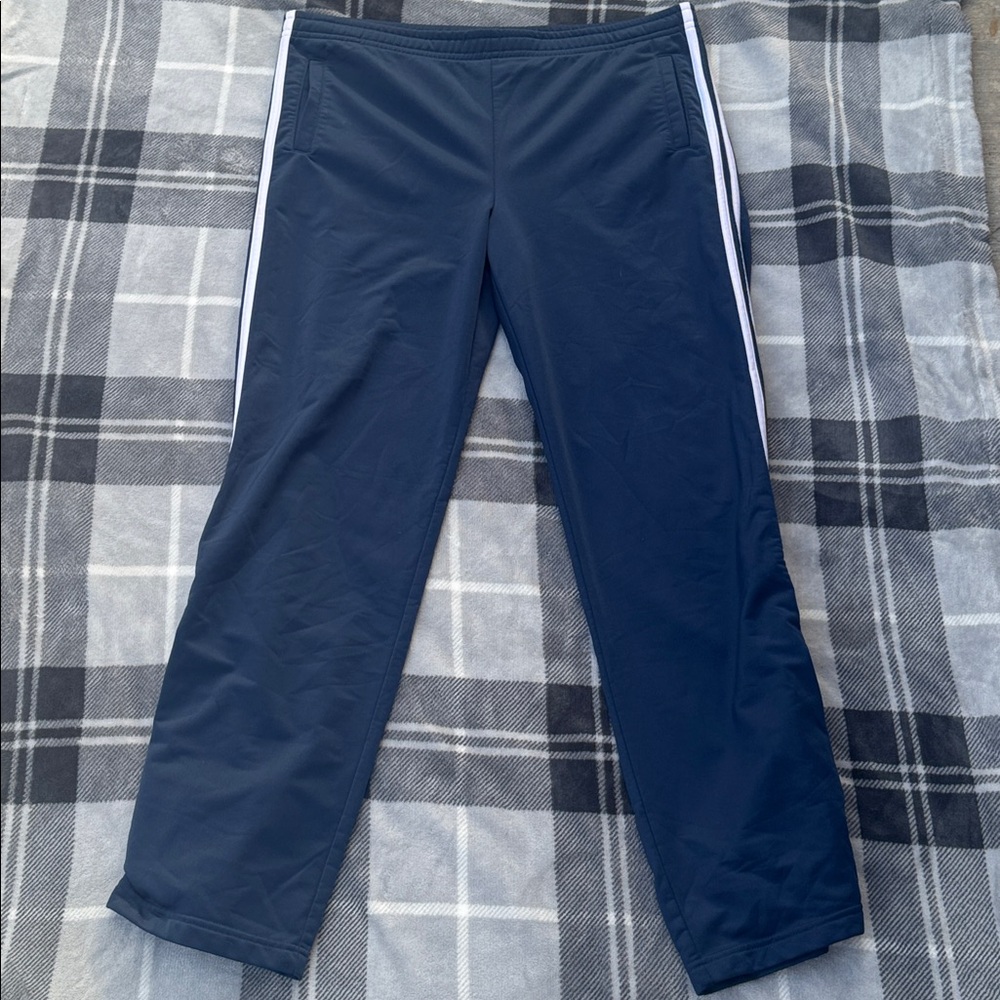 Navy Blue Athletic Pants with White Stripes